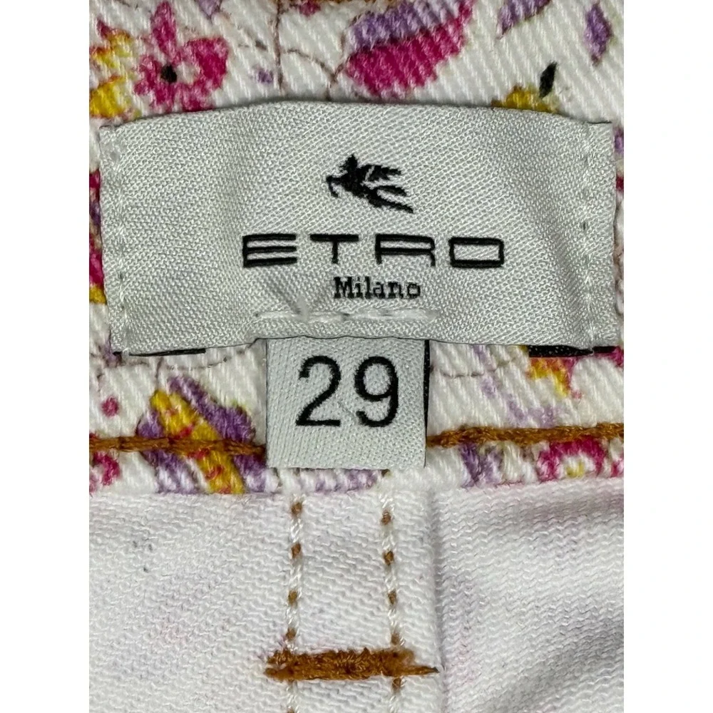 Etro Milano Womens Paisley Floral Print‎ Straight Leg Jeans White Pink Size 29